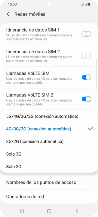 Pulsa el tipo de red deseado.
