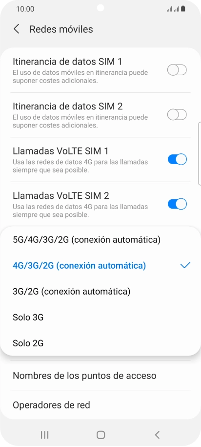 Pulsa el tipo de red deseado.