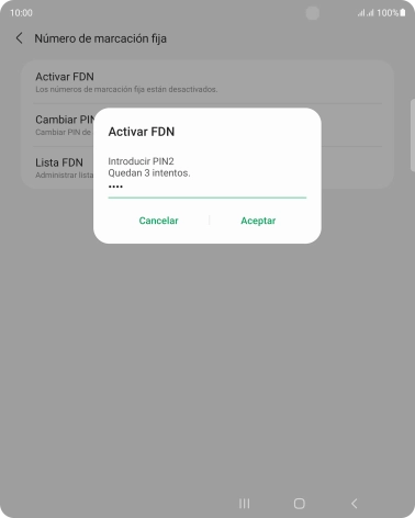 Introduce el código PIN2 y pulsa Aceptar.