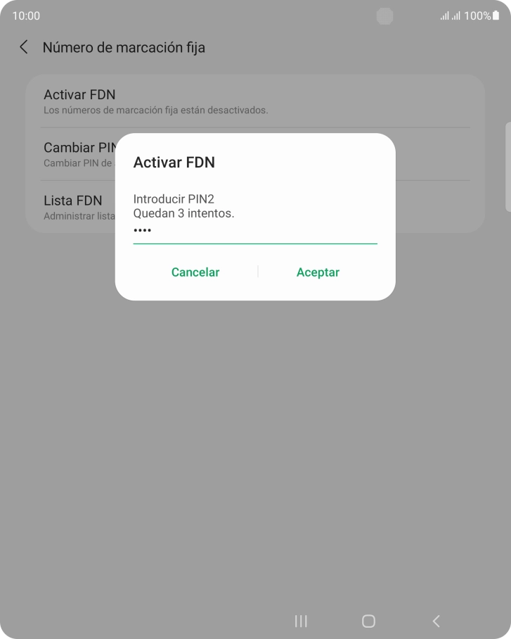Introduce el código PIN2 y pulsa Aceptar.