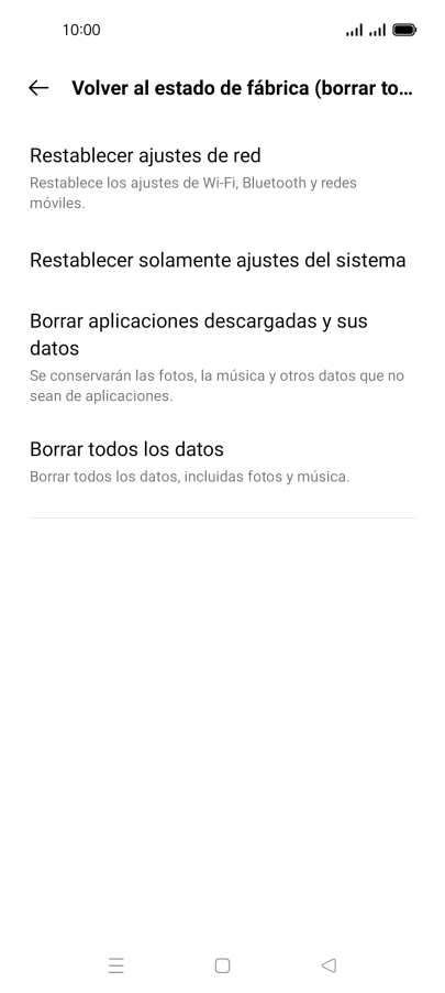 Pulsa Borrar todos los datos.