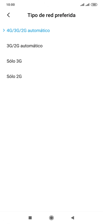 Pulsa el tipo de red deseado.