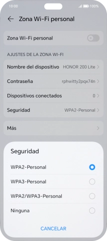 Pulsa WPA3-Personal para proteger la conexión wifi con una contraseña.