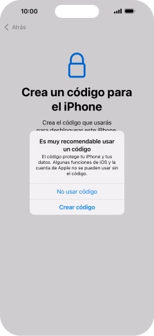 Si desactivas la función, pulsa No usar código.