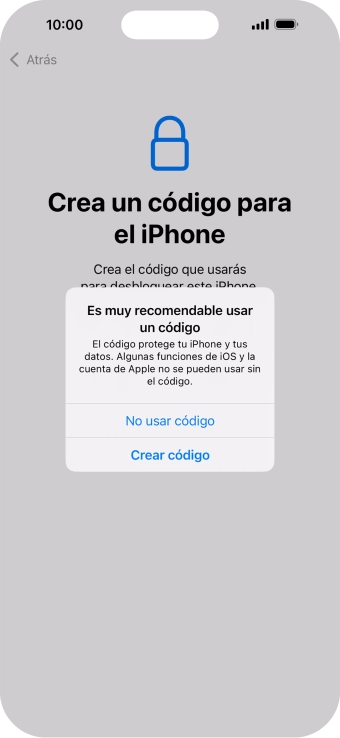 Si desactivas la función, pulsa No usar código.