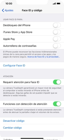 Pulsa Desactivar código e introduce el código de seguridad.