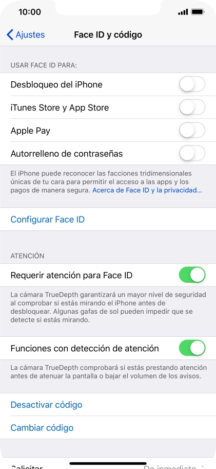 Pulsa Desactivar código e introduce el código de seguridad.