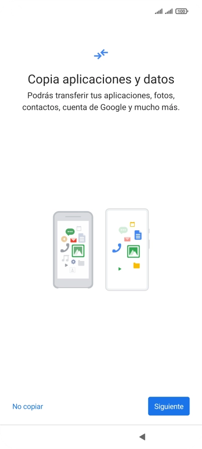 Puedes transferir el contenido de otro teléfono cuando activas tu teléfono por primera vez y cuando lo has restablecido. Cuando aparezca en la pantalla del teléfono esta imagen, ya está listo para la transmisión del contenido del otro teléfono.