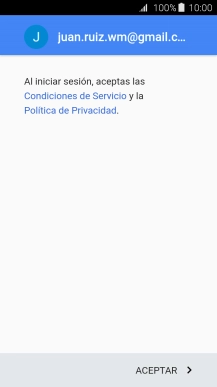 Pulsa ACEPTAR y sigue las indicaciones de la pantalla para seleccionar los ajustes de tu cuenta de Google.