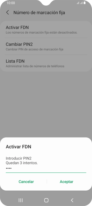 Introduce el código PIN2 y pulsa Aceptar.