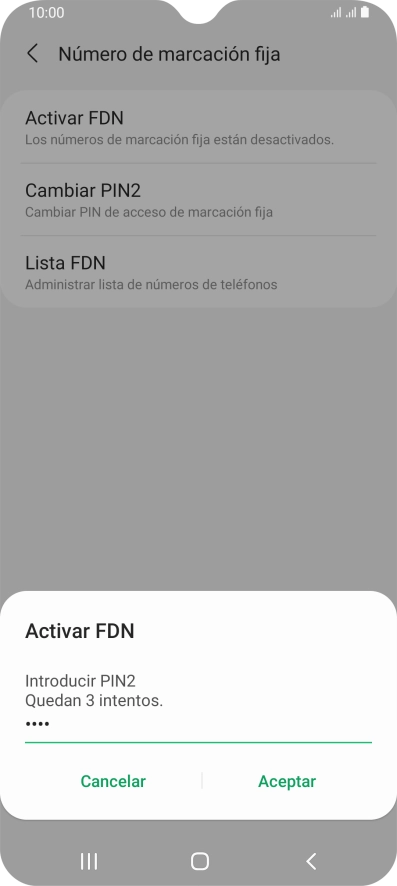 Introduce el código PIN2 y pulsa Aceptar.