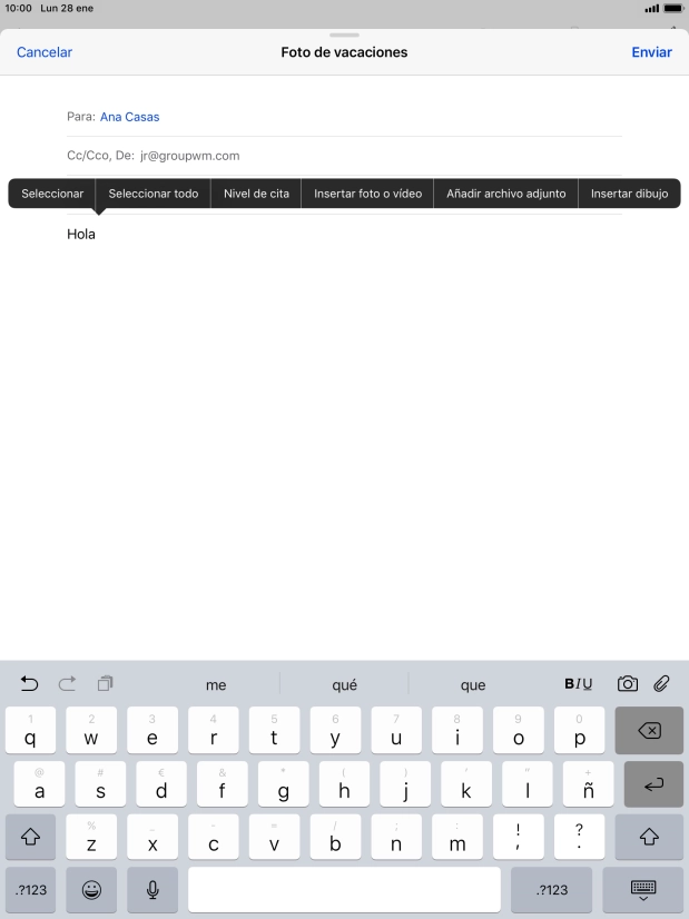 Pulsa Insertar foto o vídeo y sigue las indicaciones de la pantalla para adjuntar una fotografía o un videoclip.