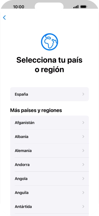 Pulsa el país o el área deseados.