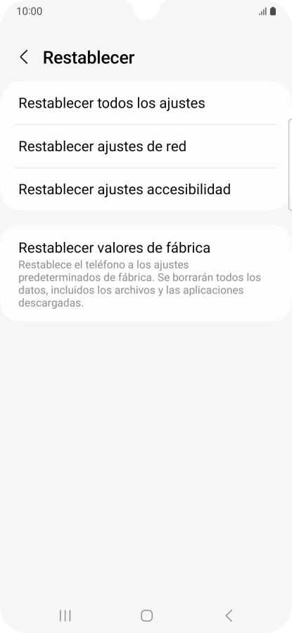 Pulsa Restablecer valores de fábrica.