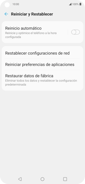 Pulsa Restaurar datos de fábrica.