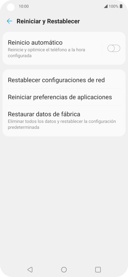 Pulsa Restaurar datos de fábrica.