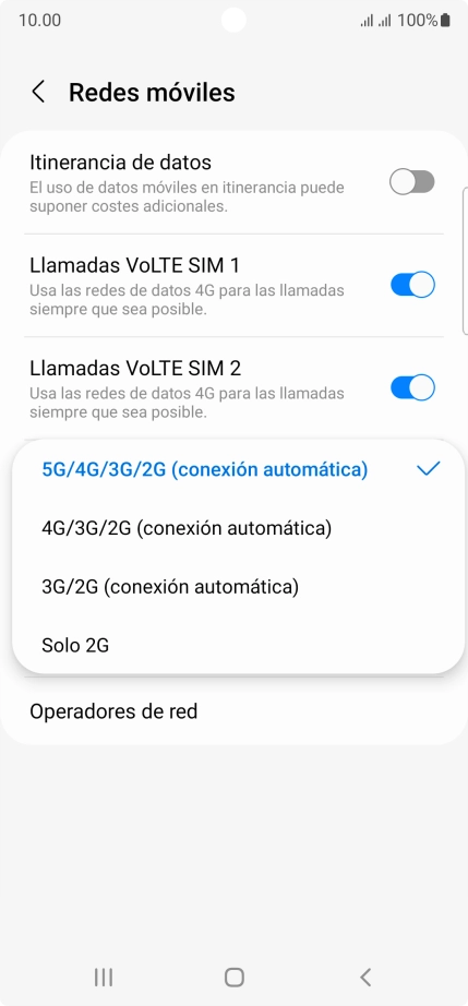 Pulsa el tipo de red deseado.