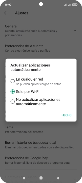 Para activar la actualización automática de apps utilizando la red móvil, pulsa En cualquier red.
