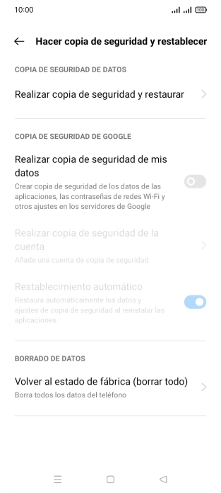 Pulsa Volver al estado de fábrica (borrar todo).