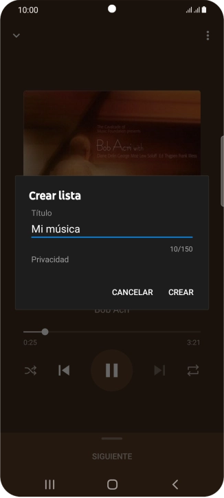 Introduce el nombre deseado de la lista de reproducción y pulsa CREAR.