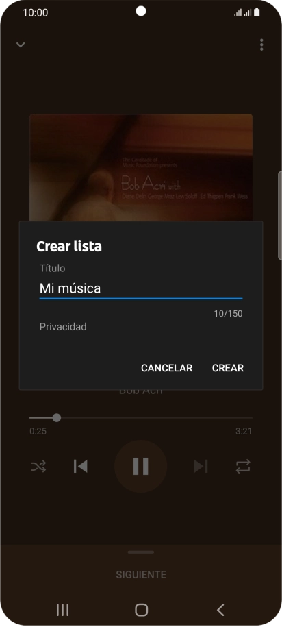 Introduce el nombre deseado de la lista de reproducción y pulsa CREAR.