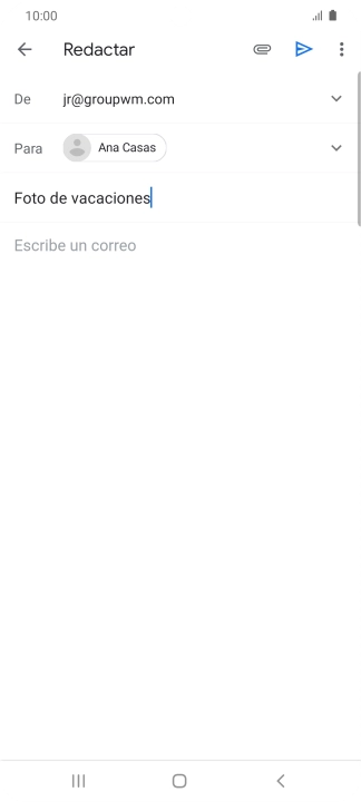 Pulsa en el campo de escritura  y escribe el texto del correo electrónico.