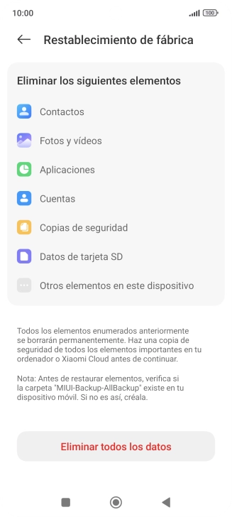 Pulsa Eliminar todos los datos.