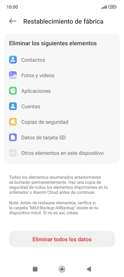 Pulsa Eliminar todos los datos.