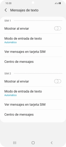 Pulsa Centro de mensajes bajo la tarjeta SIM deseada.