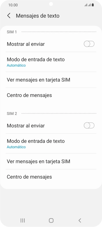 Pulsa Centro de mensajes bajo la tarjeta SIM deseada.