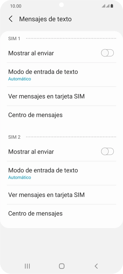 Pulsa Centro de mensajes bajo la tarjeta SIM deseada.