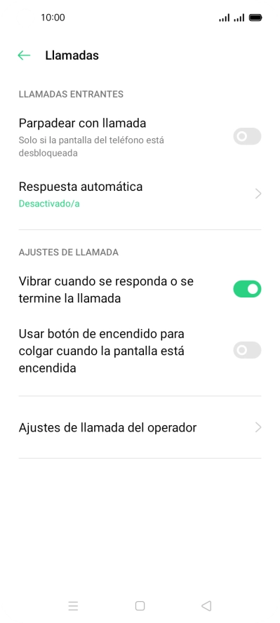 Pulsa Ajustes de llamada del operador.