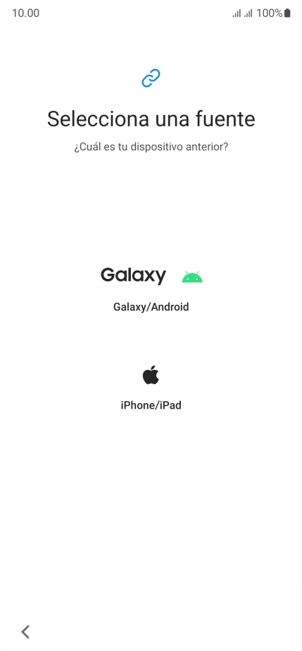 Pulsa el ajuste deseado y sigue las instrucciones de la pantalla para transferir el contenido del otro teléfono.