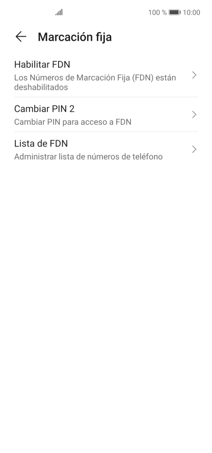 Pulsa Habilitar FDN para activar la marcación fija.