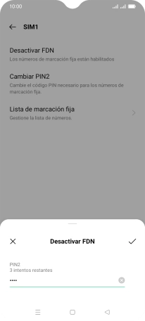 Introduce el código PIN2 y pulsa el icono de aceptar.