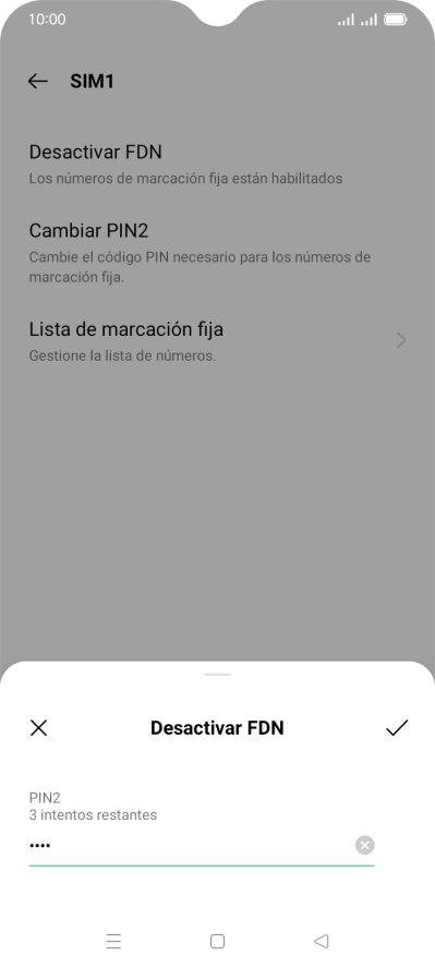 Introduce el código PIN2 y pulsa el icono de aceptar.