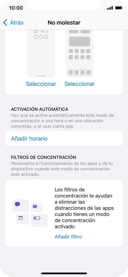 Pulsa Añadir horario y sigue las indicaciones de la pantalla para seleccionar los ajustes de la activación automática de No molestar.