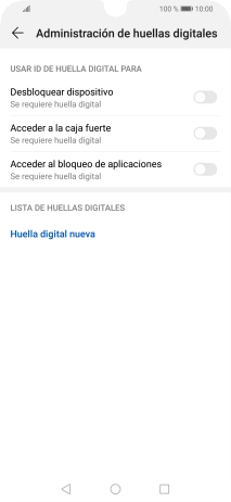 Pulsa Huella digital nueva y sigue las indicaciones de la pantalla para configurar una huella digital como código de seguridad del teléfono.