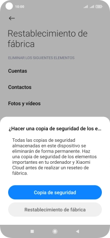 Pulsa Restablecimiento de fábrica.