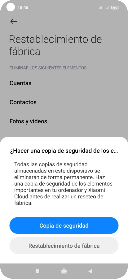 Pulsa Restablecimiento de fábrica.