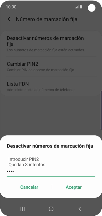 Introduce el código PIN2 y pulsa Aceptar.