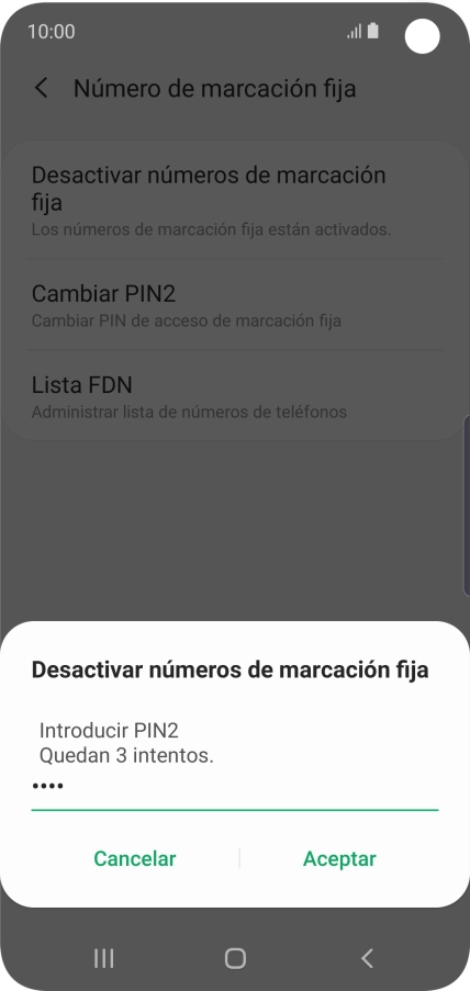 Introduce el código PIN2 y pulsa Aceptar.