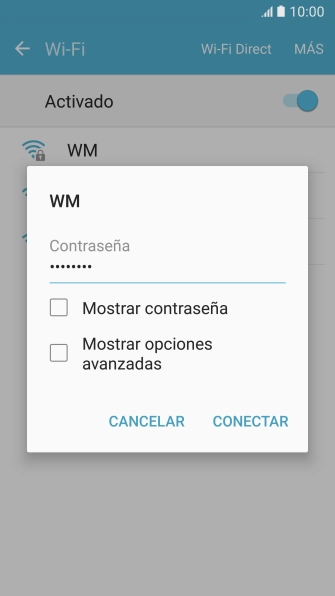 Introduce la contraseña de la red wifi y pulsa CONECTAR.