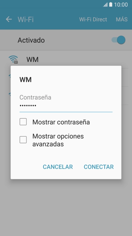 Introduce la contraseña de la red wifi y pulsa CONECTAR.
