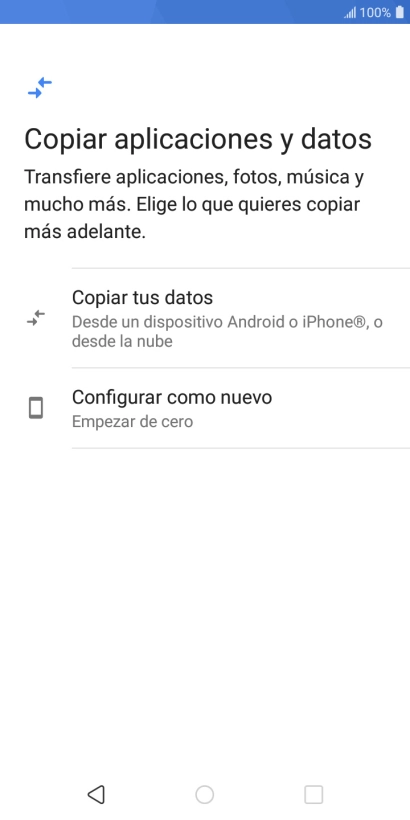 Puedes transferir el contenido de otro teléfono cuando activas tu teléfono por primera vez y cuando lo has restablecido. Cuando aparezca en la pantalla del teléfono esta imagen, ya está listo para la transmisión del contenido del otro teléfono.