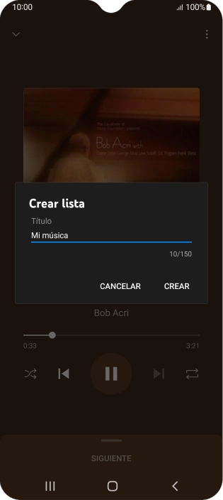 Introduce el nombre deseado de la lista de reproducción y pulsa CREAR.