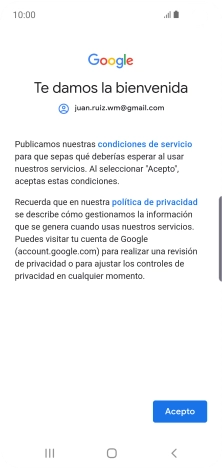 Pulsa Acepto y sigue las indicaciones de la pantalla para seleccionar los ajustes de tu cuenta de Google.