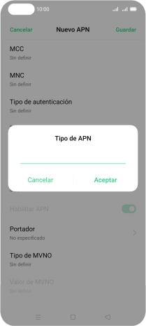 Introduce default y pulsa Aceptar.