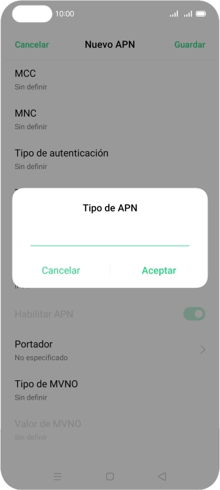 Introduce default y pulsa Aceptar.