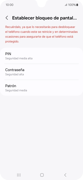 Pulsa el código de seguridad deseado y sigue las indicaciones de la pantalla para crear un código de seguridad del teléfono adicional.